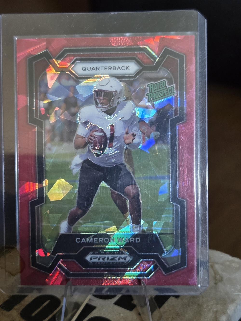 Cameron Ward Prizm Rated Prospect Football Card - Red Mosaic